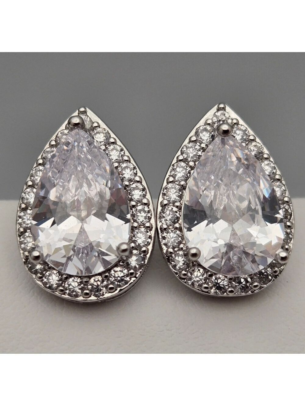 Bridal Teardrop Stud Earrings CZ Cubic Zirconia Wedding Extra Sparkle